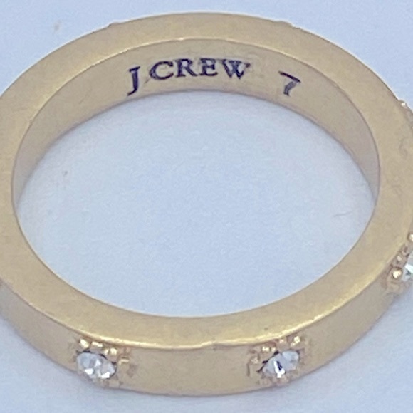 J Crew Designer Gold Tone With Repeating Rhinestone Flowers Eternity Band Sz 7 - Picture 2 of 4